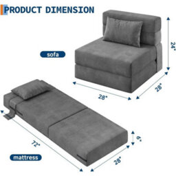 Convertible Single Folding Sofa Bed Futon Chair With Pillow Mattress - thumbnail 2