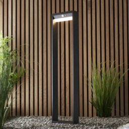 800mm Solar Powered Outdoor Bollard Post Light - Textured Black & White Diffuser - thumbnail 5