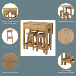 Core Products Corona Breakfast Drop Leaf Table And 2 Stools Set - Antique Waxed Pine, H84.0Cm X W80.0Cm X L72.0Cm - thumbnail 8