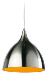 Luminosa Lighting Luminosa Caf 1 Light Dome Ceiling Pendant Brushed Steel, Orange Inside, E27