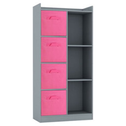 Urbn-Living Urbnliving Height 128Cm Wooden Grey 7 Cube Bookcase With Dark Pink Drawers Tall Shelving Display Storage Unit Cabinet
