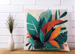 Warren Reed Designer Green Orange Tropical Leaves Cushions 45Cm X 45Cm - thumbnail 2