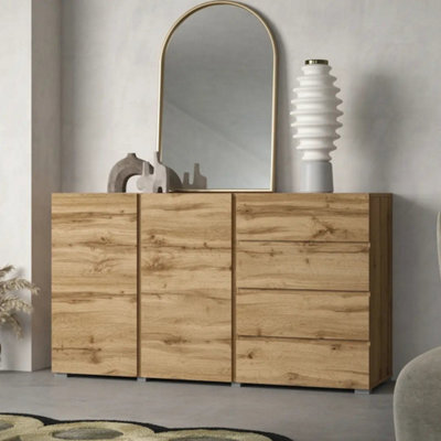 Arte Visby Sideboard Cabinet 138 Cm In Oak Wotan - Warm Wood-Effect Storage With Drawers And Shelves - image 1