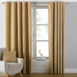 Paoletti Atlantic Twill Woven Room Darkening Eyelet Curtain Pair Ochre (W)229Cm X (D)137Cm