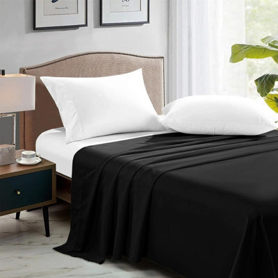 Aspire Homeware 100% Egyptian Cotton Flat Sheet Deep Coverage Ultracool Flat Bedding Black Sheet King, (L)298Cmx(W)270Cm - image 1