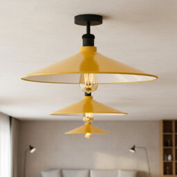 Pack Of 2 E27 Semi Flush Fitting Ceiling Light Fixture With 40Cm Yellow Shade Easy Fit Vintage Ceiling Lamp For Bedroom - thumbnail 6