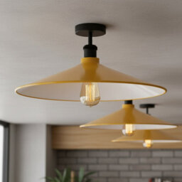 Pack Of 2 E27 Semi Flush Fitting Ceiling Light Fixture With 40Cm Yellow Shade Easy Fit Vintage Ceiling Lamp For Bedroom - thumbnail 8