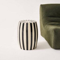 Sweeek - Side Table End Table Bedside Table In Enameled Steel Two-Tone Stripes Diam.35 X H 46Cm Black 35X35X46 Cm - Mizzy - thumbnail 5