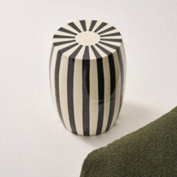 Sweeek - Side Table End Table Bedside Table In Enameled Steel Two-Tone Stripes Diam.35 X H 46Cm Black 35X35X46 Cm - Mizzy - thumbnail 6