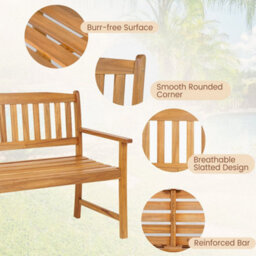 2 Person Outdoor Bench Patio Wooden Bench W/ergonomic Backrest - thumbnail 4