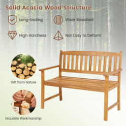2 Person Outdoor Bench Patio Wooden Bench W/ergonomic Backrest - thumbnail 6