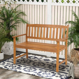 2 Person Outdoor Bench Patio Wooden Bench W/ergonomic Backrest - thumbnail 3