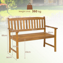 2 Person Outdoor Bench Patio Wooden Bench W/ergonomic Backrest - thumbnail 2