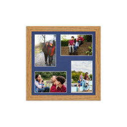 AK Frames 12X12 Oak Modern Multi Photo Frame With Blue Mount - Holds 4 Apertures (4X) 6X4 Photos - thumbnail 1