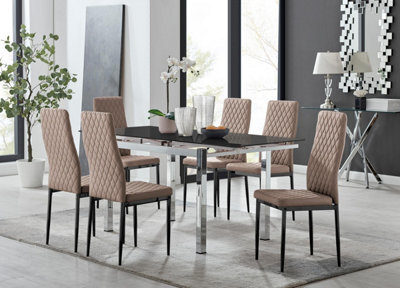 Furniturebox Uk Enna Black Glass Extending Dining Table And 6 Cappuccino Milan Black Leg Chairs - image 1