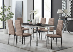 Furniturebox Uk Enna Black Glass Extending Dining Table And 6 Cappuccino Milan Black Leg Chairs - thumbnail 1