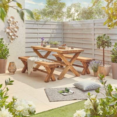 Off the Grain Wooden Outdoor Table And Bench Set - 150Cm (L) - image 1