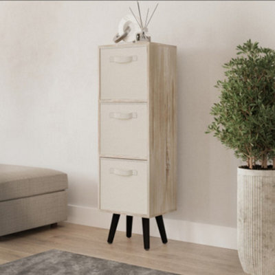 Urbn-Living Urbnliving 80Cm Height 3 Tier Antique Oak Wooden Storage Bookcase Scandinavian Style Black Legs With Cream Inserts - image 1