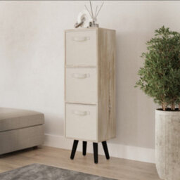 Urbn-Living Urbnliving 80Cm Height 3 Tier Antique Oak Wooden Storage Bookcase Scandinavian Style Black Legs With Cream Inserts