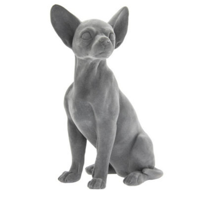Animal Crackers Chihuahua Figurine, Retro Style Grey Velvet Finish On-Trend Home Decoration Or Dog Lover Gift - image 1