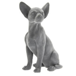 Animal Crackers Chihuahua Figurine, Retro Style Grey Velvet Finish On-Trend Home Decoration Or Dog Lover Gift