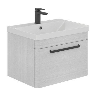 Plum&clay Emery Textured White Wall Hung Bathroom Vanity Unit & Basin Set With Black Handles (W)80Cm (H)46Cm - image 1