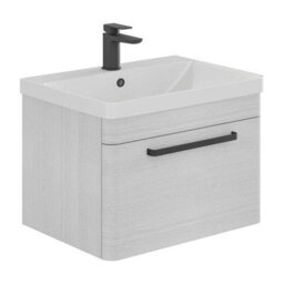 Plum&clay Emery Textured White Wall Hung Bathroom Vanity Unit & Basin Set With Black Handles (W)80Cm (H)46Cm - thumbnail 1