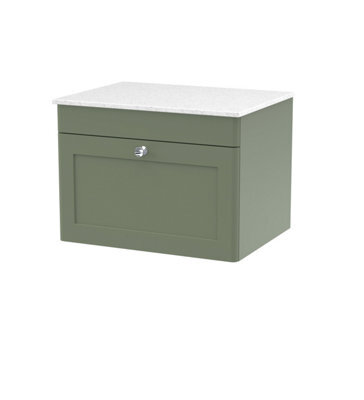 Balterley Swynnerton Traditional 1 Drawer Wall Hung Vanity Unit With Marble Top, Satin Green, 600mm - image 1