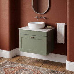 Balterley Swynnerton Traditional 1 Drawer Wall Hung Vanity Unit With Marble Top, Satin Green, 600mm - thumbnail 2