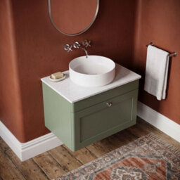Balterley Swynnerton Traditional 1 Drawer Wall Hung Vanity Unit With Marble Top, Satin Green, 600mm - thumbnail 3