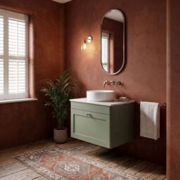 Balterley Swynnerton Traditional 1 Drawer Wall Hung Vanity Unit With Marble Top, Satin Green, 600mm - thumbnail 4