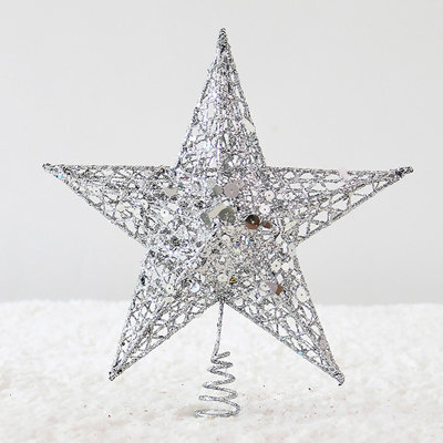 Living And Home Christmas Tree Silver Star Topper Decoration With Led Lights - image 1