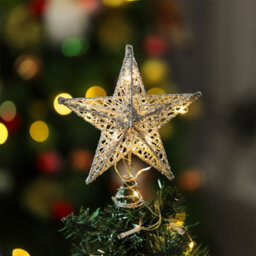 Living And Home Christmas Tree Silver Star Topper Decoration With Led Lights - thumbnail 2