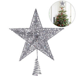 Living And Home Christmas Tree Silver Star Topper Decoration With Led Lights - thumbnail 4