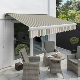 Primrose Awnings 4.5M X 3.0M Retractable Electric Full Cassette Multistripe Awning Outdoor Patio Canopy - thumbnail 1