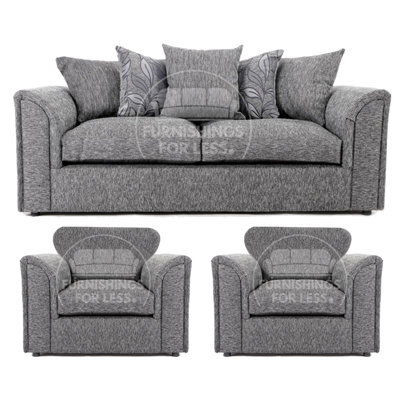 Furnishings For Less UK Byron Dundee Chenille Fabric 3 Piece Sofa Set - 3 1 1 Light Grey - image 1