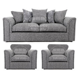 Furnishings For Less UK Byron Dundee Chenille Fabric 3 Piece Sofa Set - 3 1 1 Light Grey - thumbnail 1