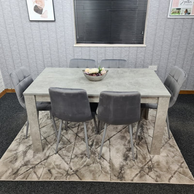 Kosy Koala Dining Table Set Of 6, Grey Kitchen Dining Table And 6 Grey Tufted Velvet Chairs - image 1