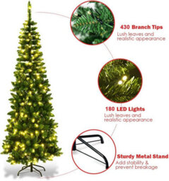 Shatchi 6Ft Prelit Green Pencil Christmas Tree With  Warm White Leds - thumbnail 2