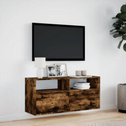Berkfield Durable Tv Wall Cabinet With Led Lights Smoked Oak 100X31X45 Cm - thumbnail 4