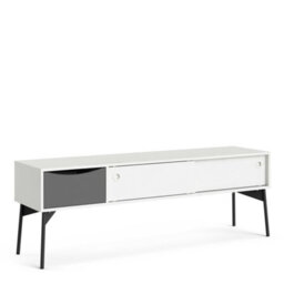 Wyld Haus Nordborg Grey And White Tv Unit With 2 Sliding Doors And 1 Drawer Wide Matt Finish - thumbnail 3