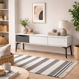 Wyld Haus Nordborg Grey And White Tv Unit With 2 Sliding Doors And 1 Drawer Wide Matt Finish - thumbnail 2