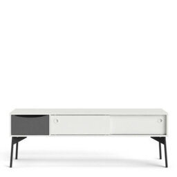 Wyld Haus Nordborg Grey And White Tv Unit With 2 Sliding Doors And 1 Drawer Wide Matt Finish - thumbnail 4