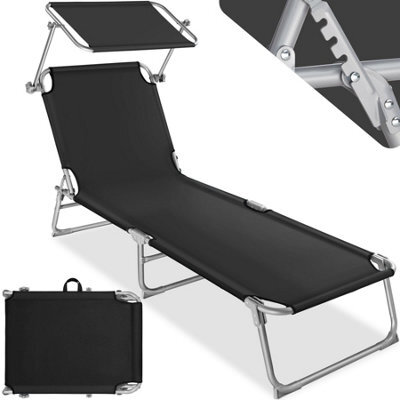 Tectake 1 Sun Lounger - Foldable, Adjustable Sunshade And 4-Step Backrest - Black