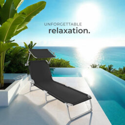 Tectake 1 Sun Lounger - Foldable, Adjustable Sunshade And 4-Step Backrest - Black - thumbnail 8