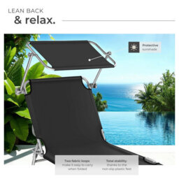 Tectake 1 Sun Lounger - Foldable, Adjustable Sunshade And 4-Step Backrest - Black - thumbnail 4