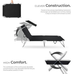 Tectake 1 Sun Lounger - Foldable, Adjustable Sunshade And 4-Step Backrest - Black - thumbnail 3