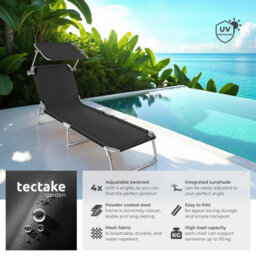 Tectake 1 Sun Lounger - Foldable, Adjustable Sunshade And 4-Step Backrest - Black - thumbnail 2