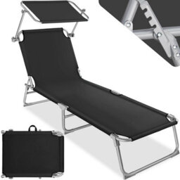 Tectake 1 Sun Lounger - Foldable, Adjustable Sunshade And 4-Step Backrest - Black - thumbnail 1