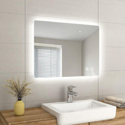Emke Bathroom Bluetooth Mirrors With Shaver Socket, Led Mirrors With Extra Fuse, Dimmable & Demister, 600X800mm - thumbnail 1